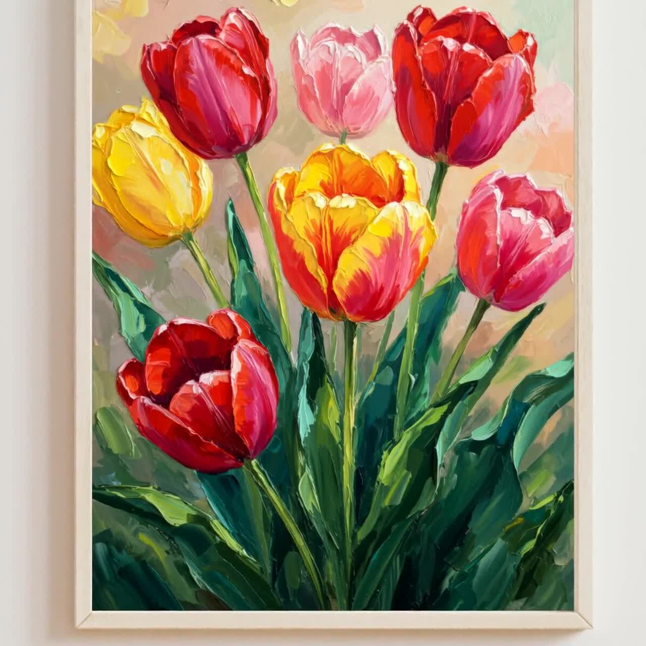カラフルなチューリップの油絵：印象派の花の芸術（デジタル